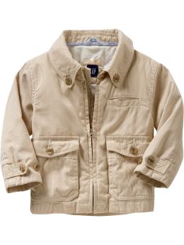 BabyGap: Striped zip-up coat - khaki/white