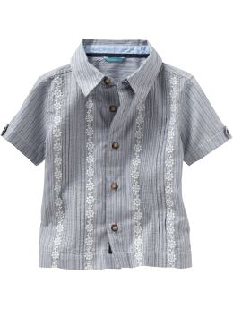 BabyGap: Embroidered striped shirt - storm cloud