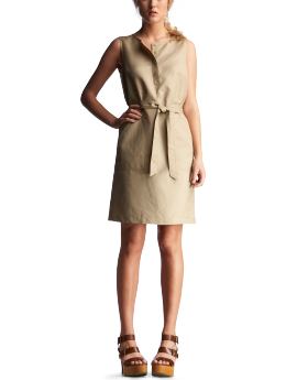 Women: Sleeveless belted dress - mayfair khaki