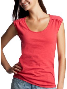 Women: Shirred slub T - faded red