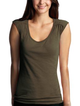 Women: Shirred slub T - kale