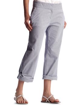 Women: Striped roll-up pants - blue/white stripe