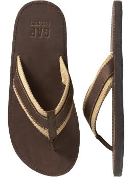 Men: Leather flip flop - khaki sand