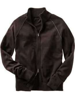 Men: Cotton full-zip mock sweater - bitter chocolate-brown