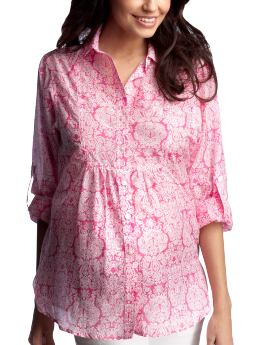 Maternity: Roll-up sleeve tunic - paisley pink