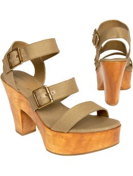 Women: Three-strap platforms - khaki