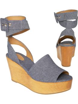 Women: Printed wedges - chambray