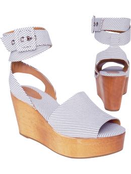 Women: Printed wedges - indigo stripe