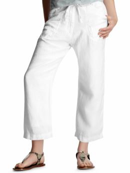 Women: Drawstring linen cropped pants - white