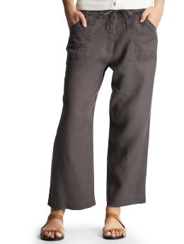 Women: Drawstring linen cropped pants - suiting blue