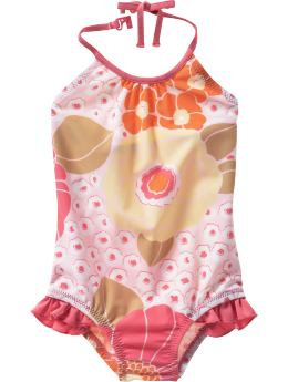 BabyGap: Flower ruffle halter one-piece - pink floral-1