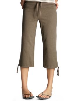 Women: Drawstring slub capris - kale