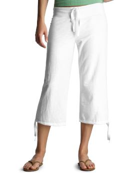 Women: Drawstring slub capris - white