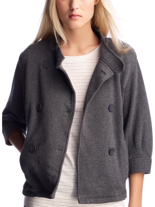 Women's Clothing: Women's Clothing: Double-breasted jacket: Outerwear | Gap :  double-breasted jacket three quarter sleeves grey gray