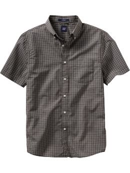 Men: Fitted button-down plaid shirt - brown plaid