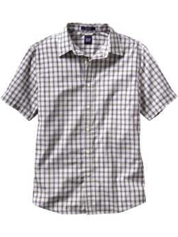 Men: Fitted short-sleeved summer plaid shirt - blue plaid
