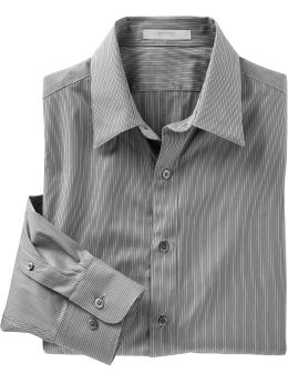 Men: Fitted gray and white striped shirt - black