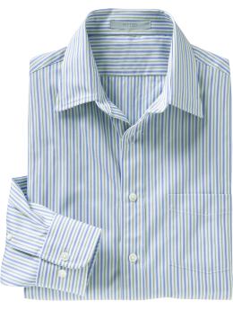 Men: Fitted blue and green striped shirt - green/blue stripe