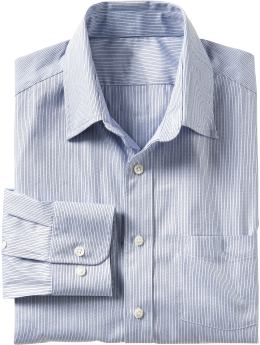 Men: Fitted blue striped shirt - gray stripe