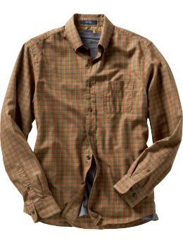 Men: Fitted plaid button-down shirt - multi plaid