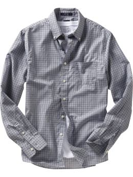 Men: Fitted plaid button-front shirt - blue plaid