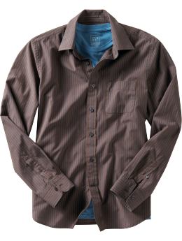 Men: Fitted fine-stripe shirt - brown stripe