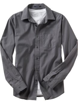 Men: Fitted fine-stripe shirt - gray stripe