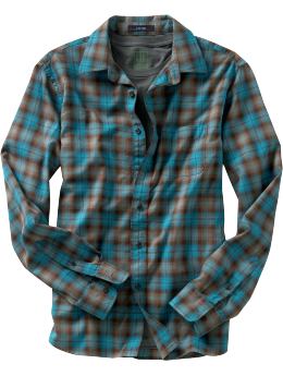 Men: Fitted turquoise plaid flannel shirt - turquoise print
