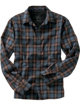 Men: Fitted navy plaid flannel shirt - navy plaid