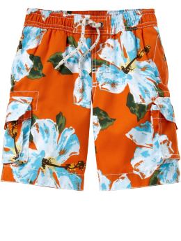 BabyGap: Hibiscus swim trunks. - bright ginger