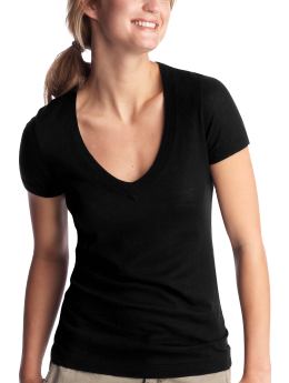 Women: Short-sleeved V-neck sweater - true black knit