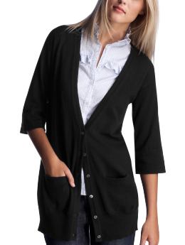 Women: Elbow-sleeved boyfriend cardigan - true black knit