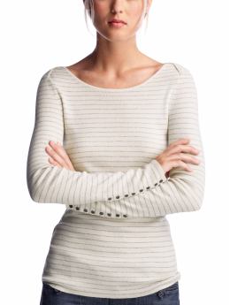 Women: Striped button-cuff T - gray stripe