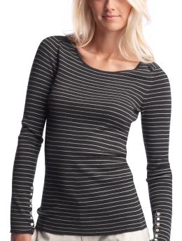 Women: Striped button-cuff T - off white stripe