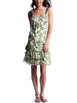 Women's Clothing: Women's Clothing: Tropical-print flounce dress: Dresses | Gap : saturated colors floral print white green lined