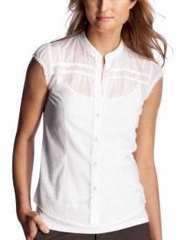 Women: Circle-trim button-front top - white