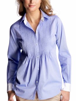 Women: Pintucked dobby shirt - light blue