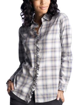 Women: Plaid ruffle-placket shirt - blue plaid