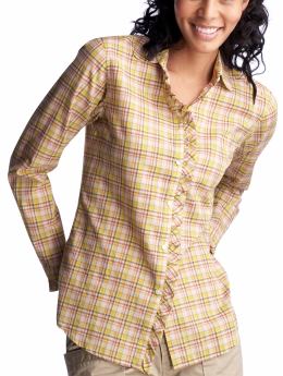 Women: Plaid ruffle-placket shirt - multi plaid