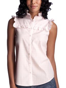 Women: Sleeveless checkered ruffle top - pink checks