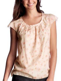 Women: Pleated-neck top - pink floral