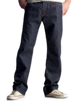 Men: Standard fit (dark wash) jeans - light weight denim