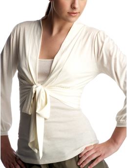 Women: Cropped tie-front top - antique cream