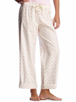 Women: Polka-dot roll-up pajama pants - white w/ pink dots