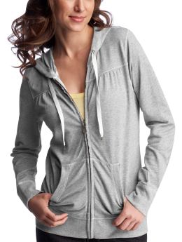 Women: Shirred zip-up terry hoodie - heather gray
