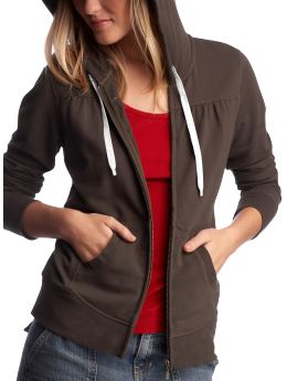 Women: Shirred zip-up terry hoodie - deep chocolate