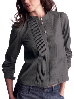 Women: Puff-sleeve dobby shirt - suiting blue