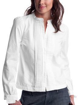 Women: Puff-sleeve dobby shirt - white