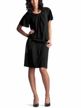 Women: Pleated belt dress - true black knit