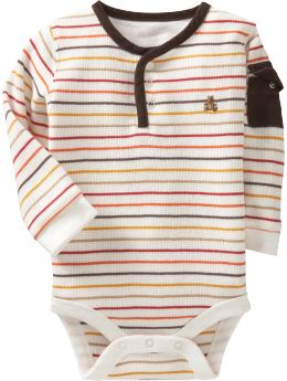 BabyGap: Striped henley pocket bodysuit - fall multi stripe